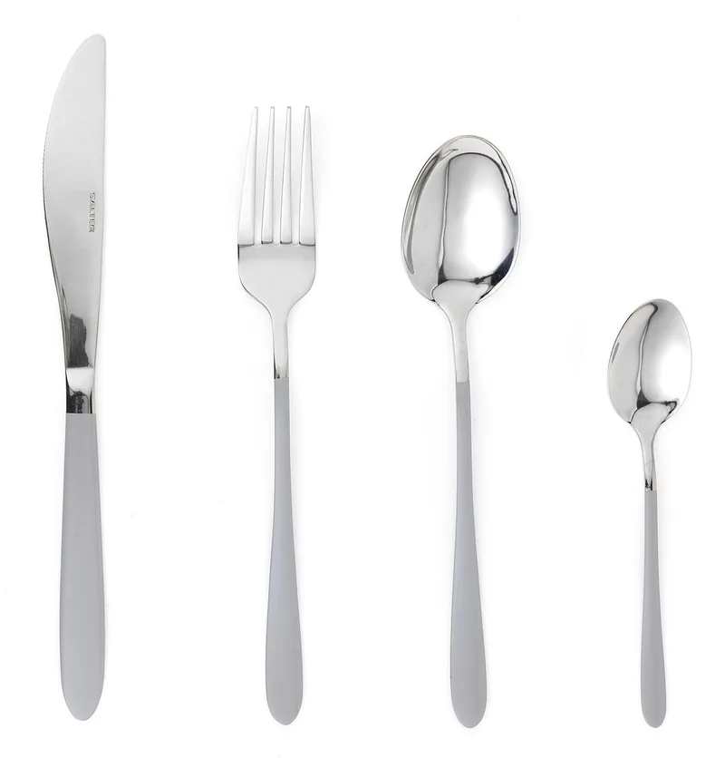 Salter 16-delige Bestekset- Tafelbestekservice voor 4 personen, Roestvrij Staal, Naturals Collectie, Gepolijst Afwerking, Modern Ontwerp, Met Mes, Vork, Lepel, Theelepel, Gelakt, Grijs by Salter in Silver – product photo