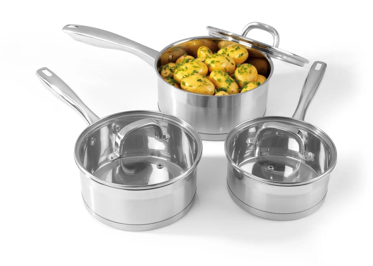 Timeless 3-delige steelpannenset - 16cm, 18cm, 20cm van Salter in Zilver – productfoto