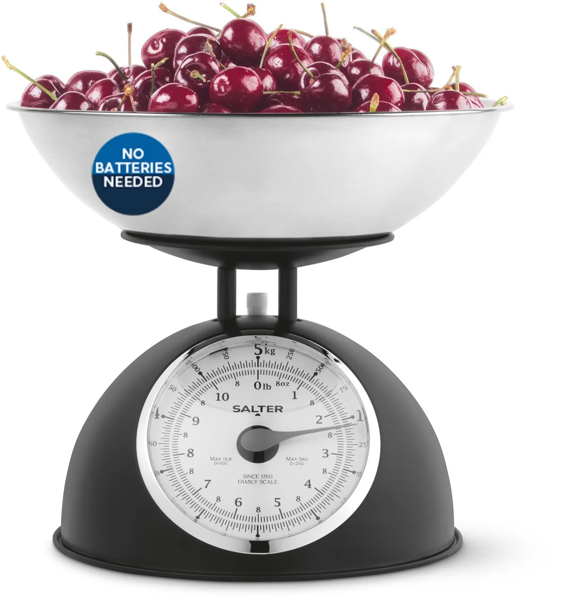 Timeless Mechanische Keukenweegschaal - 5kg | Grote Schalen van Salter in Zwart – productfoto