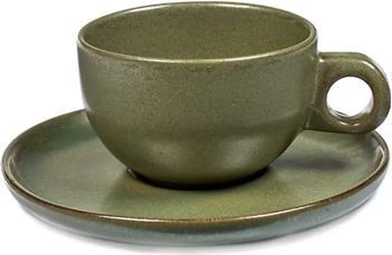 Sergio Herman Surface camogreen kop + schotel cappuccino (set van 4) by Serax in Green – product photo