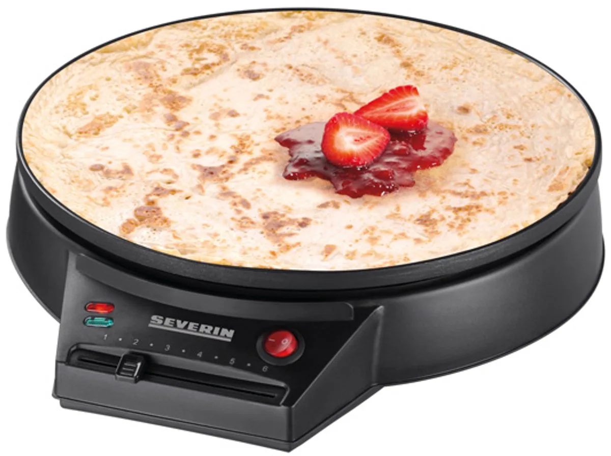 CM 2198 Crepe-/Pannenkoekenmaker, 30cm, anti-aanbaklaag, traploze temperatuurinstelling, 1000W van Severin in Zwart XL – productfoto