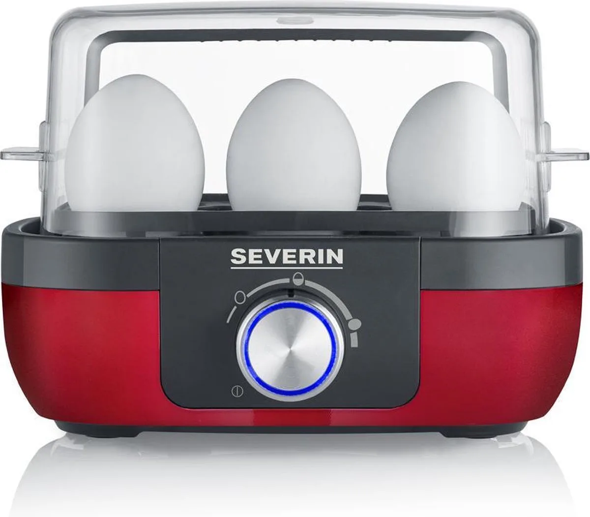 EK 3168 Eierkoker metallic rvs-zwart 1-6 eieren von Severin in Rot – Produktfoto