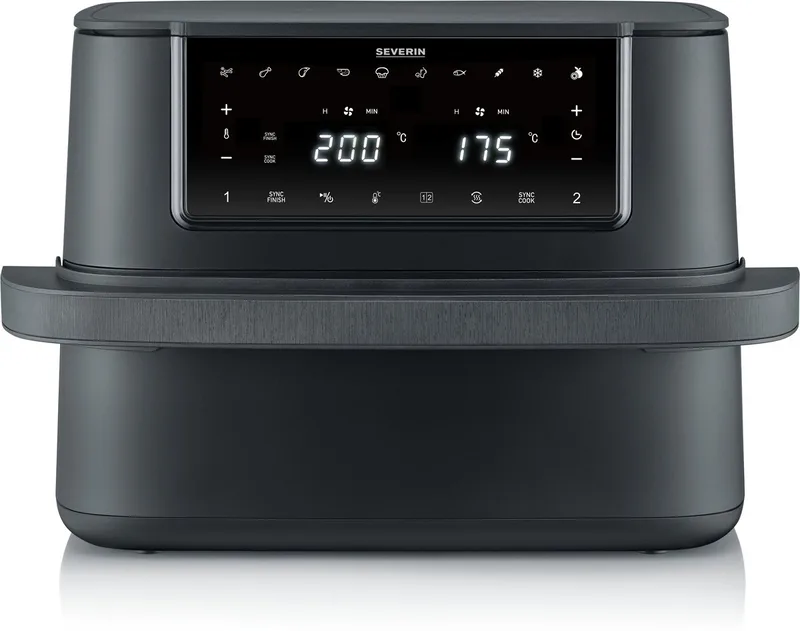 FR 2490 Black Line Flex Heteluchtfriteuse XXL – 9 Liter – Dual Zone – Sync Cook & Sync Finish – 11 Programma’s – 2600W by Severin in Black – product photo