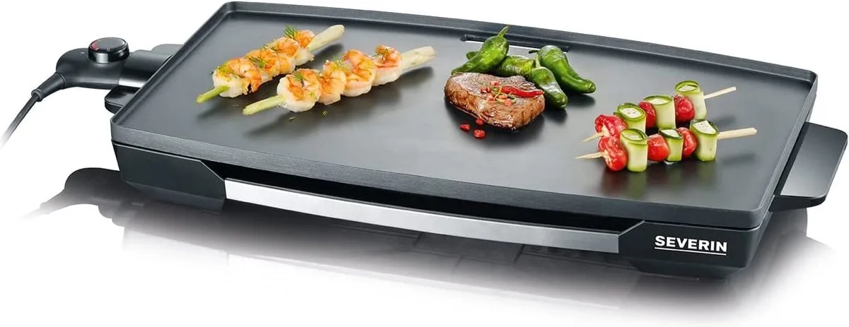 KG 2397 Tafelgrill - Teppanyaki bakplaat - Antiaanbaklaag - 2200 Watt - Uitneembare vetopvangbak fra Severin i RVS (geborsteld), Sort – produktbillede
