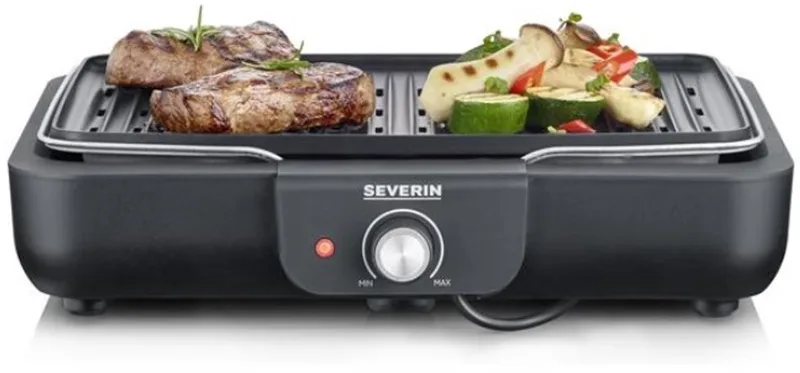 PG 8556 - Electrische Tafel BBQ Grill - 2300 W - 230 °C - Geribbelde grillplaat - Roestvrijstaal by Severin in Black – product photo