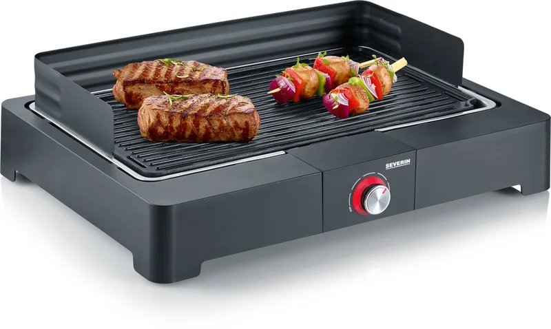 PG 8567 - Electrische Tafel BBQ Grill - 2200 W - 230 °C - Grilplaat van gietijzer - Zwart de Severin en Noir – photo produit