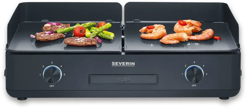 PG 8569 - Plancha BBQ Grill SUAVE - Twee aparte verwarmingszones - Keramische coating - 240 °C de Severin en Noir – photo produit 1 sur 3