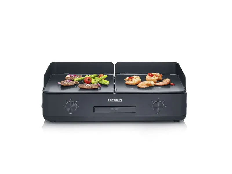 PG 8569 - Plancha BBQ Grill SUAVE - Twee aparte verwarmingszones - Keramische coating - 240 °C de Severin en Noir – photo produit 2 sur 3