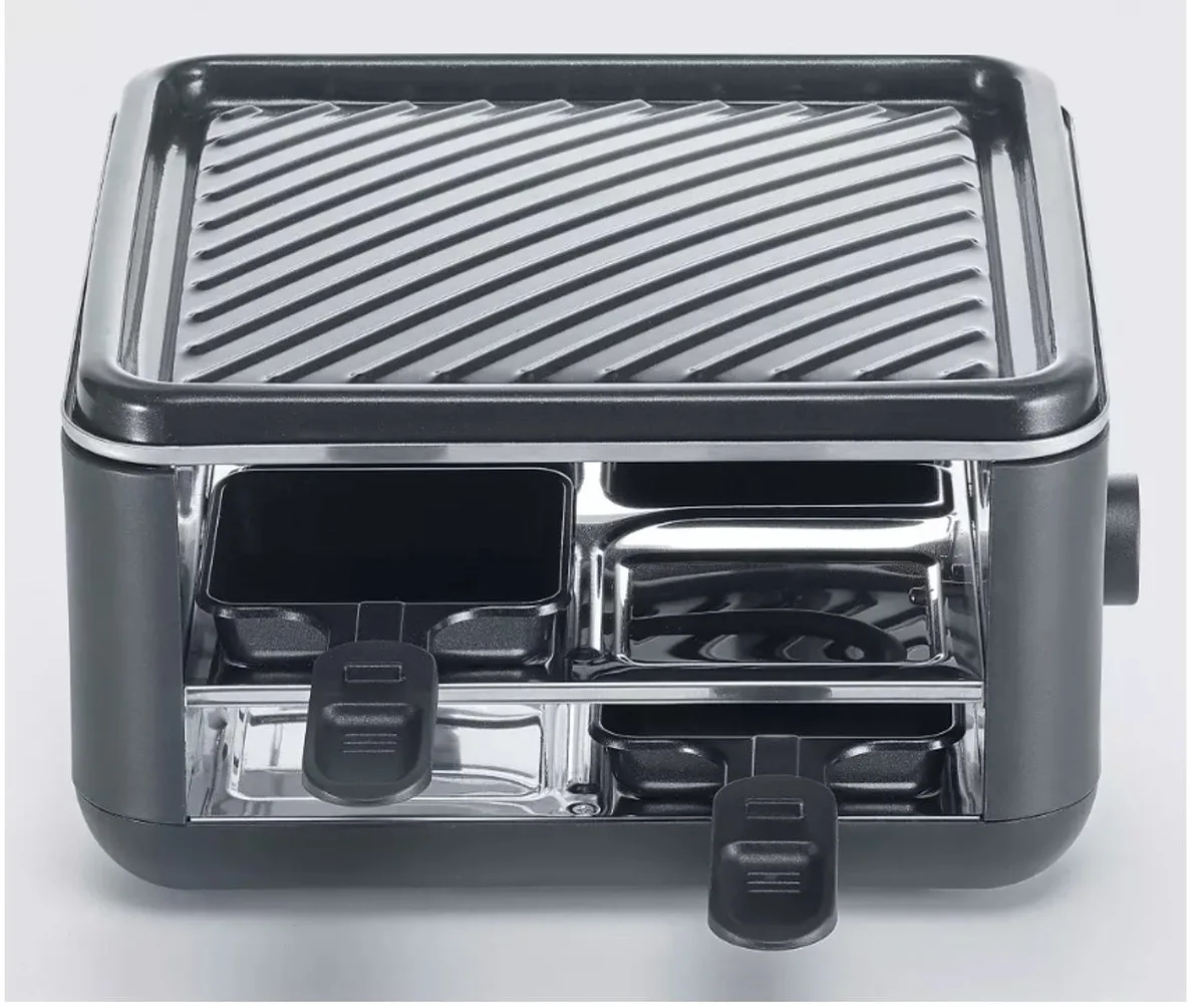 RG 2360 - Black Line Lite Mini gourmetstel - 4 personen - variabele temperatuurinstelling - PFAS vrije baklaag - vaatwasserbestendig - 4 pannetjes met parkeerfunctie fra Severin i Zwart. Keramisch – produktbillede