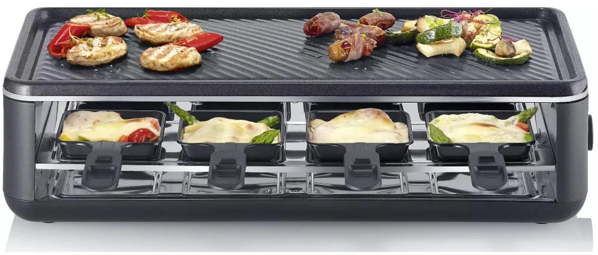 RG 2365 Black Line gourmetstel - PFAS vrije baklaag - 8 Personen - Temperatuurinstelling - Vaatwasserbestendig - 8 Pannetjes met parkeerfunctie fra Severin i Sort, Keramisch – produktbillede