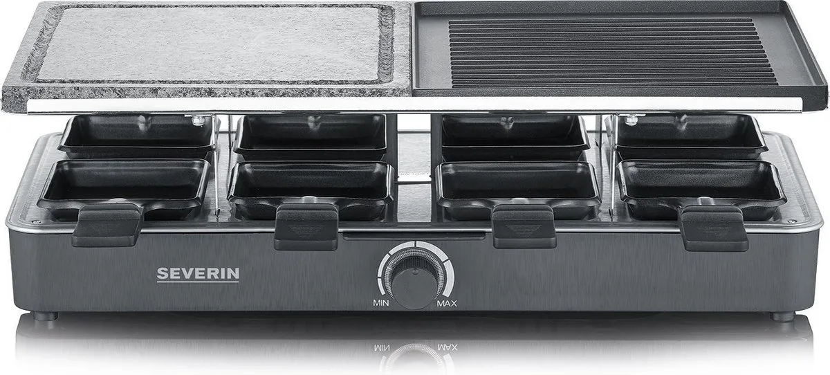 RG 2371 Raclettegrill met natuurlijke grillsteen en grillplaat van Severin in Zwart – productfoto