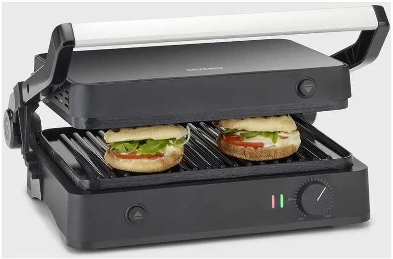 RG 2398 Severin - Contactgrill - Tafelgrill model - Keramische antiaanbaklaag - Afneembare platen - 1800 watt de Severin en Noir – photo produit 1 sur 3