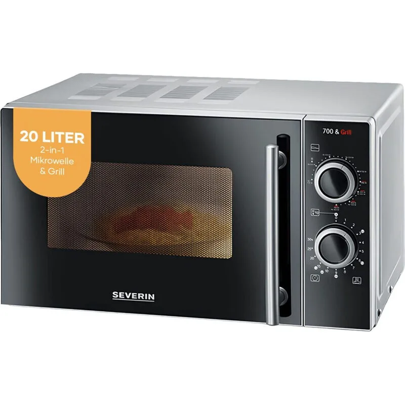 Severin 2-in-1 Mikrowelle mit Grill 700 W, Grillofen mit 9 Automatikprogrammen, Mikrowelle mit Grillrost und Drehteller, Silber-schwarz, MW 7771 van Severin – productfoto