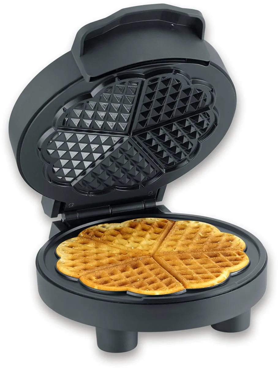 WA 2116 Wafelijzer Black Line, ca. 1000 W, wafels in hartjesvorm, ruimtebesparend slank ontwerp, ideaal voor kleine woningen van Severin in Zwart – productfoto