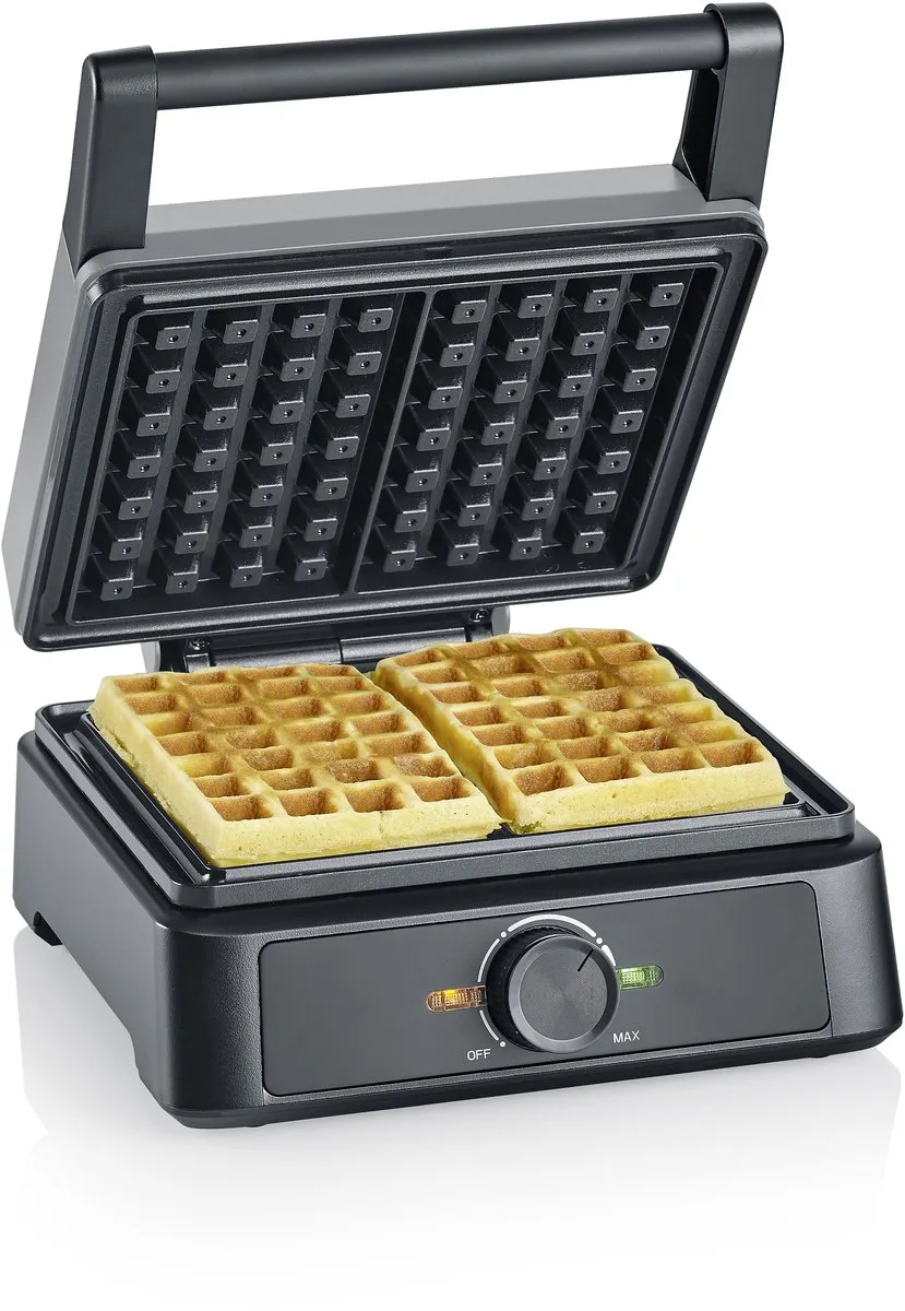 WA 2125 Belgisch wafelijzer,, ca. 1.600 W, PFAS-vrije keramische coating van de bakplaten, wafels in minder dan 3 minuten van Severin in Zwart Inox – productfoto