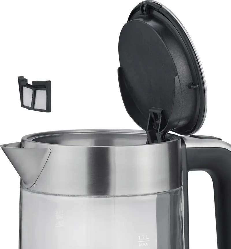 WK 3420 Glazen Waterkoker - 1 liter - XXL-dekselopening - Geïntegreerd kalkfilter by Severin in Rvs, Black – product photo 2 of 2