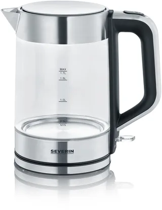 WK 3420 Glazen Waterkoker - 1 liter - XXL-dekselopening - Geïntegreerd kalkfilter by Severin in Rvs, Black – product photo 1 of 2