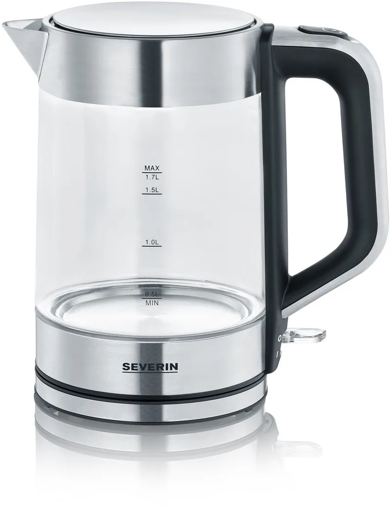 WK 3420 Glazen Waterkoker - 1 liter - XXL-dekselopening - Geïntegreerd kalkfilter by Severin in Rvs, Black – product photo 1 of 2