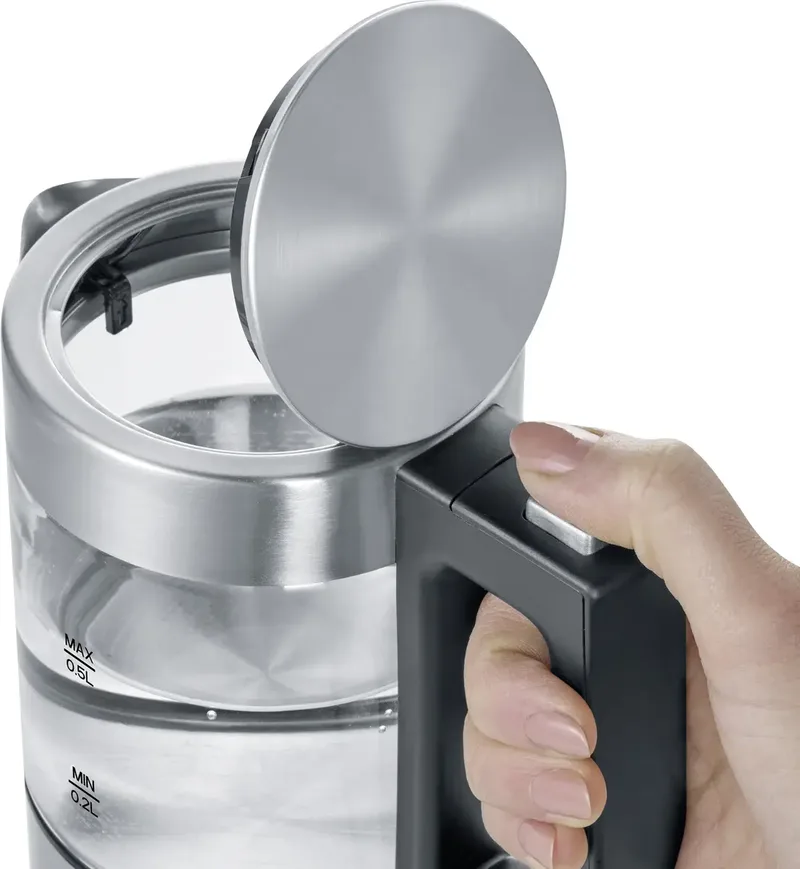 WK 3472 - Waterkoker - electrisch - glazen kan - 0.5l - zilver/zwart de Severin en Rvs, Glas – photo produit 2 sur 2