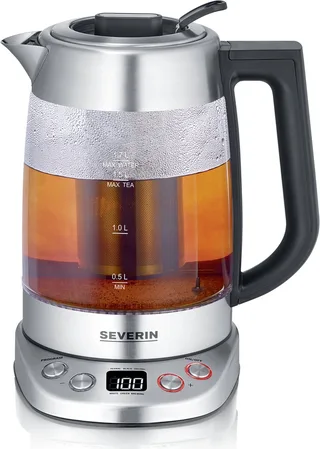WK 3480 - Waterkoker/ Theemaker - 1,7 L - 5 slimme theeprogramma’s - Warmhoudfunctie - Temperatuur en zettijd individueel instelbaar - RVS by Severin in Glas, Rvs – product photo 1 of 2