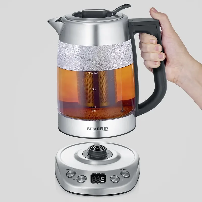 WK 3480 - Waterkoker/ Theemaker - 1,7 L - 5 slimme theeprogramma’s - Warmhoudfunctie - Temperatuur en zettijd individueel instelbaar - RVS by Severin in Glas, Rvs – product photo 2 of 2