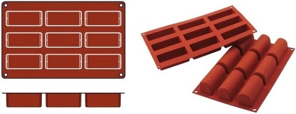 Bakmat Buche-Midi (Cap.09St.) - SiliconFlex 070077 - Horeca & Professioneel de Silikomart en Rouge – photo produit