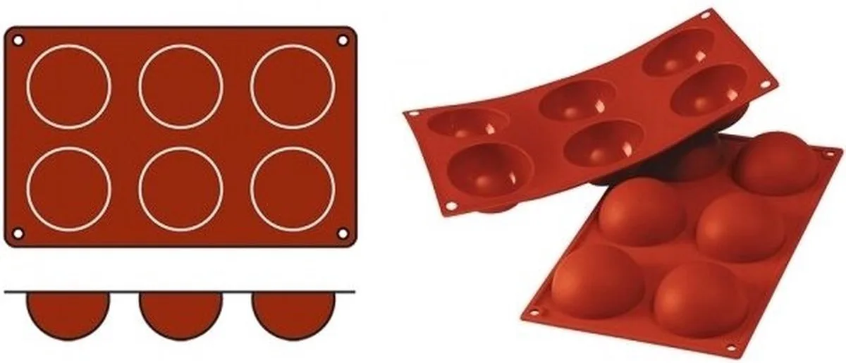 Bakmat Half-Sphere (Cap.06St.) - SiliconFlex 070056 - Horeca & Professioneel van Silikomart in Rood – productfoto