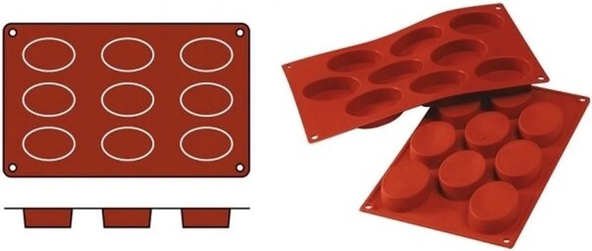 Bakmat Ovals-Medium (Cap.09St.) - SiliconFlex 070071 - Horeca & Professioneel van Silikomart in Rood – productfoto