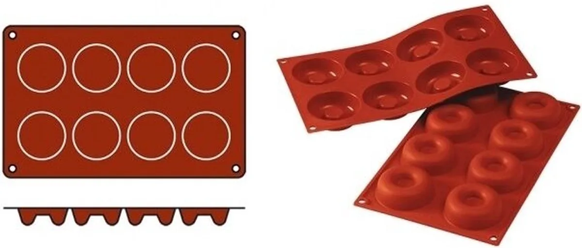 Bakmat Savarin-Medium (Cap.08St.) - SiliconFlex 070059 - Horeca & Professioneel van Silikomart in Rood – productfoto