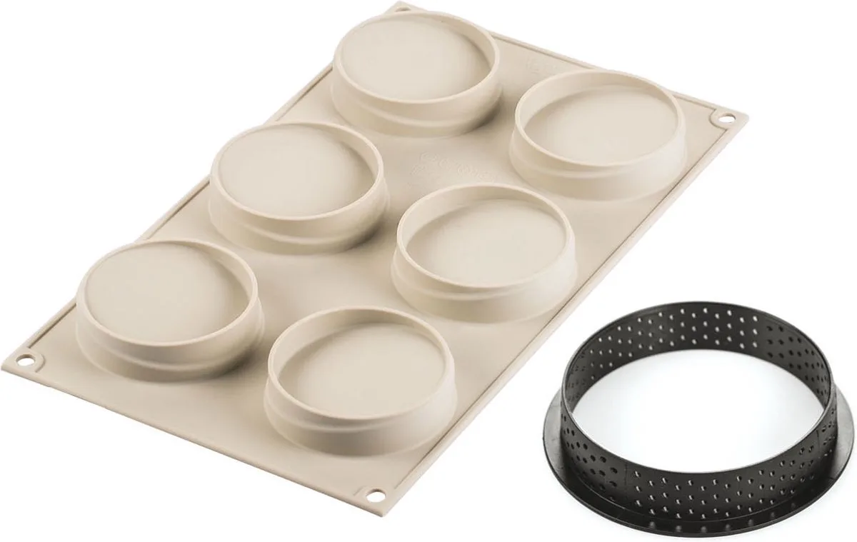 KIT MINI TARTE GLAM - BAKVORM SILICONEN + 6 RINGEN ø80 MM fra Silikomart i Lichtgrijze – produktbillede
