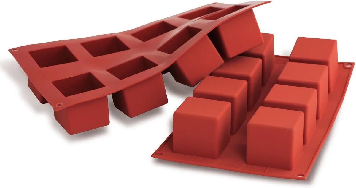 Siliconen bakvorm - Cubo 50x50mm von Silikomart in Rot – Produktfoto