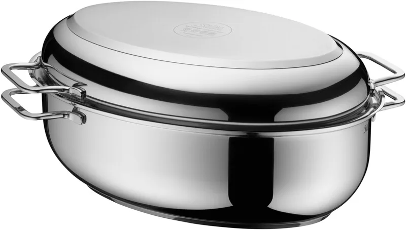 Ovaler Bräter, großer backofenfester Bräter, multifunktionaler Deckel, flacher Topf, Schüttrand, Silitherm-Boden, Induktion, Edelstahl 2136283911 von Silit – Produktfoto