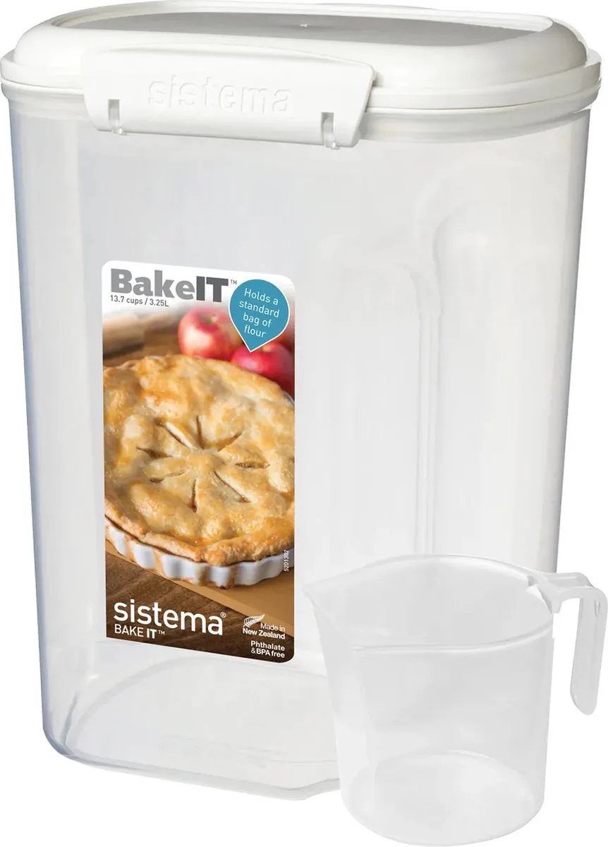 Bake It voorraaddoos met maatbeker 230x176x132mm (3,25ltr) van Sistema in Wit – productfoto
