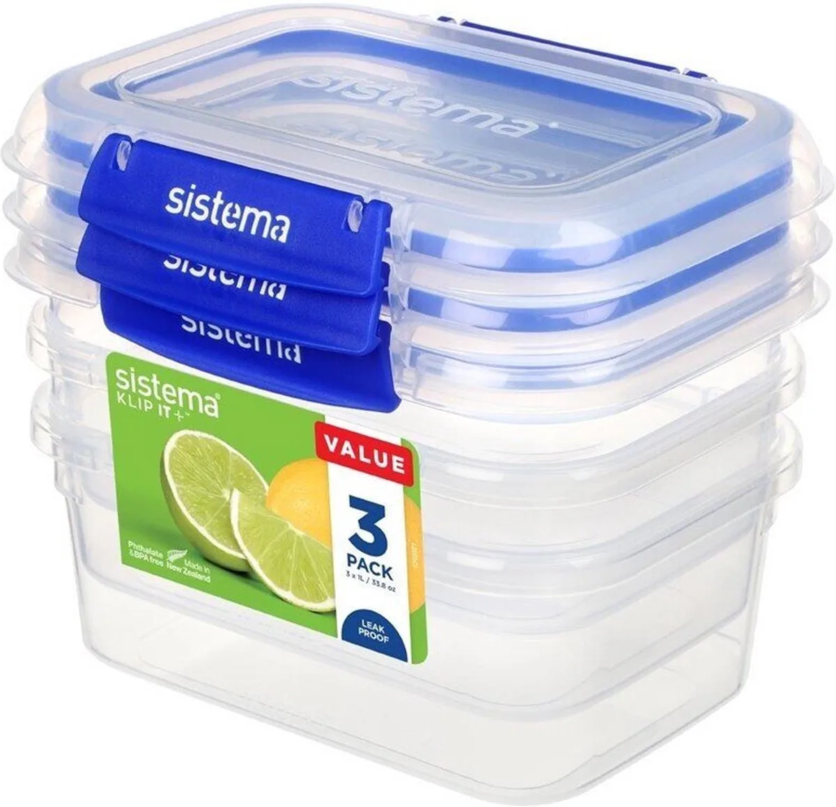 Klip It + set van 3 rechthoekige voorraaddozen 1L van Sistema in Transparente – productfoto
