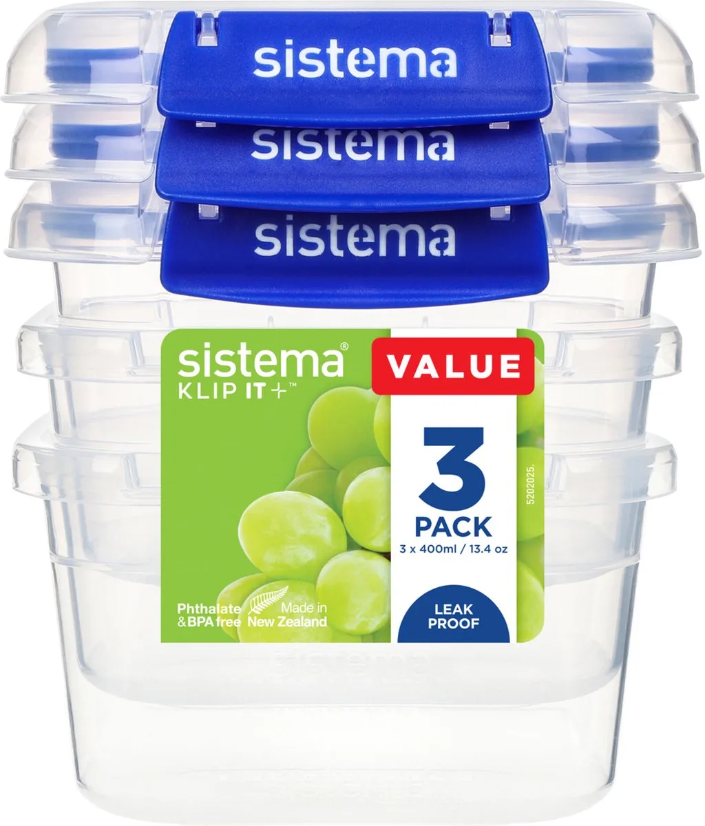 Klip It + Set van 3 Voorraaddozen van Sistema in Blauw – productfoto