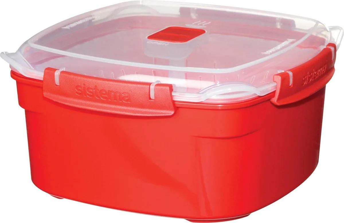 Microwave Magnetronbakje - Stoomkoker magnetron - Met deksel - 3.2L van Sistema in Rood – productfoto