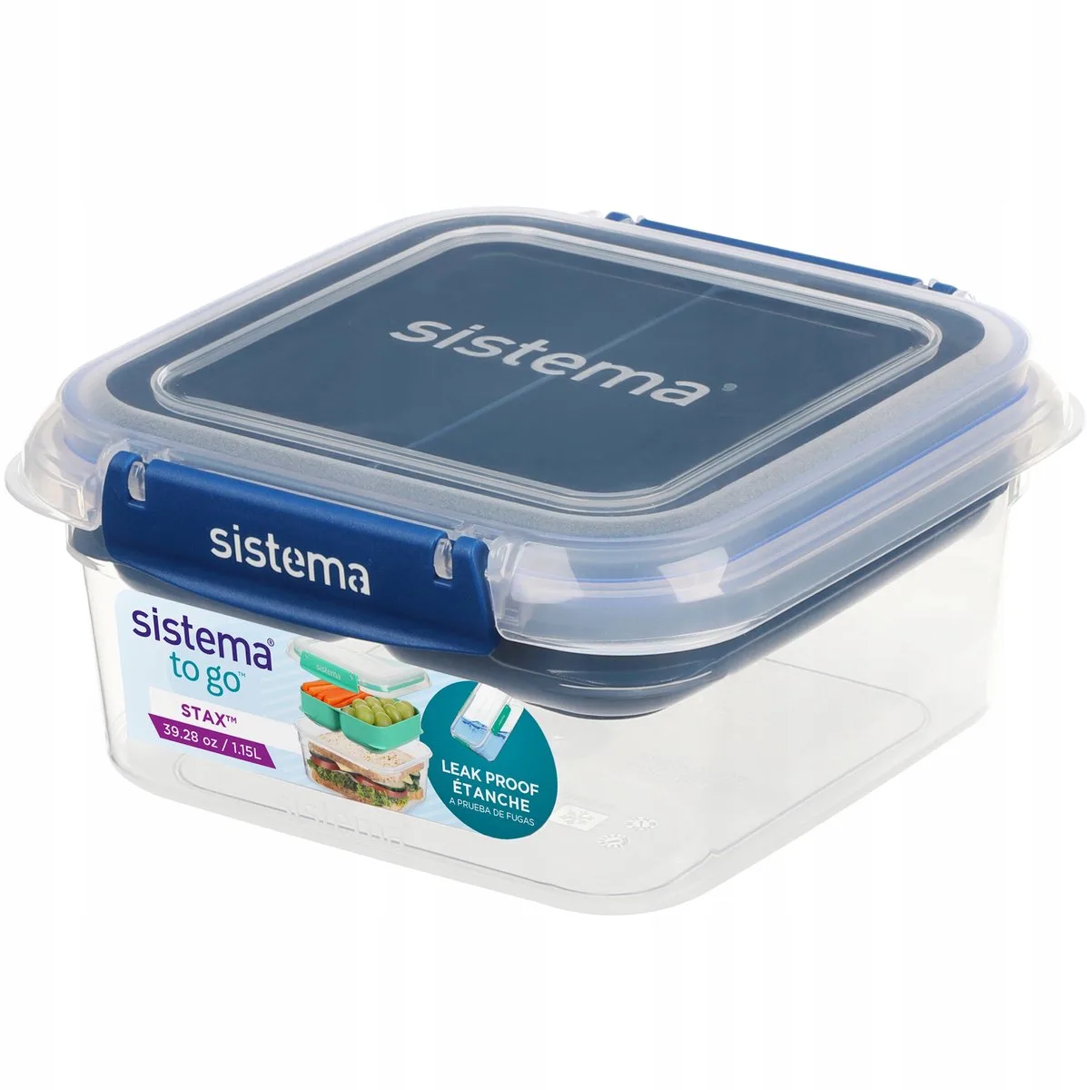 Stax Lunchbox met 3 Vakken - 1150ml van Sistema in Blauw – productfoto