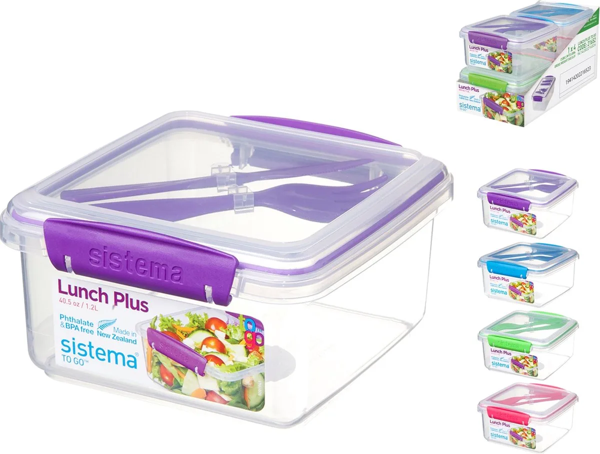 To Go lunchbox met bestek Lunch Plus 1.2L van Sistema in Transparant – productfoto