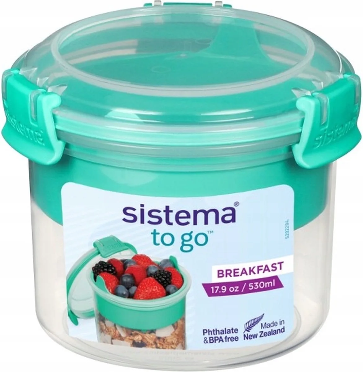 To Go ontbijtkom met compartiment Breakfast 530ml van Sistema in Minty teal – productfoto