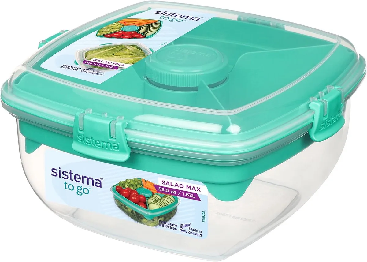 To Go Salad Max - Saladebox met verdeelschaal, bestek en dressingpotje - 1,63L de Sistema en Limegroen – photo produit