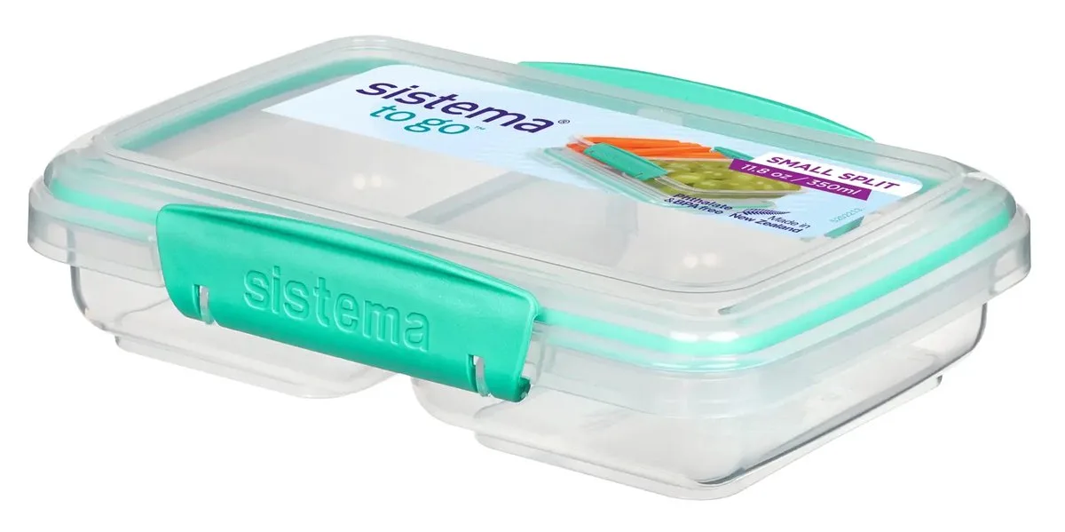 To Go voorraaddoos met 2 compartimenten Split 350ml von Sistema in Minty teal – Produktfoto