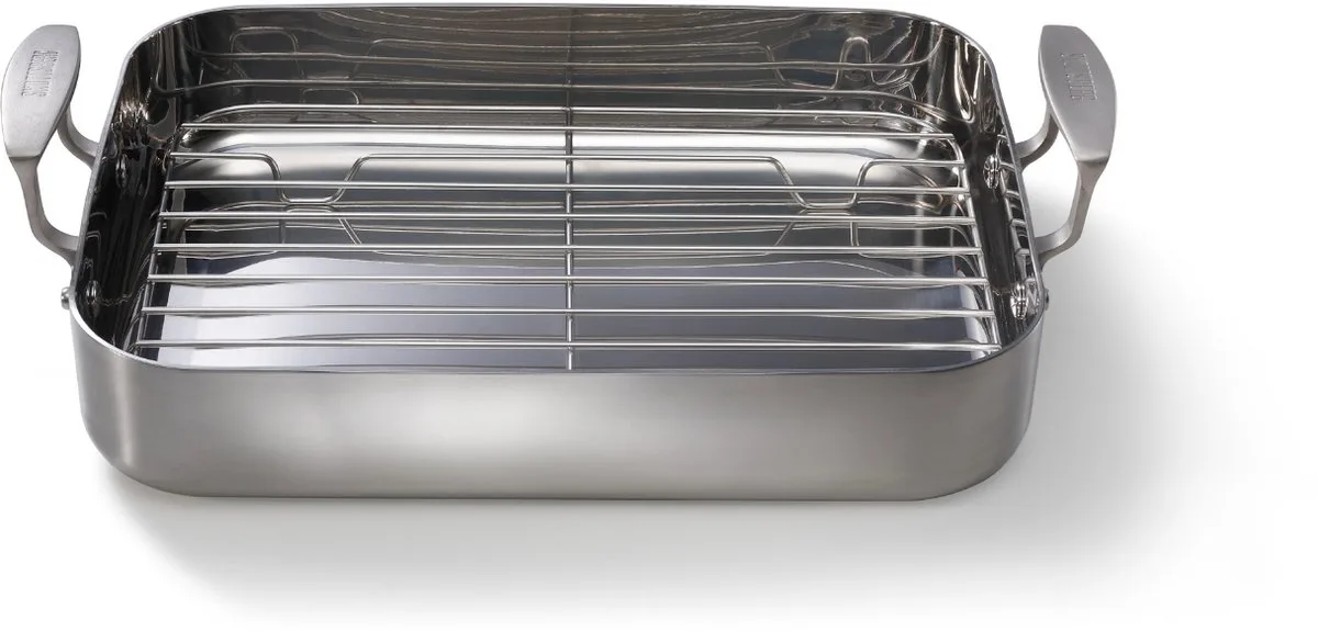 Braadslede met rooster - Inductie - Ovenbestendig - Stainless Steel - 35 x 25 cm - RVS - Alle warmtebronnen de Skottsberg en Argent – photo produit
