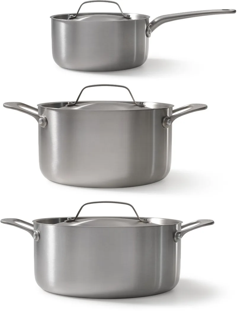 Skottsberg 3-delige pannenset - Stainless Steel - Kookpannen & Steelpan met deksel - Geschikt voor Inductie en Oven de Skottsberg en Argent – photo produit