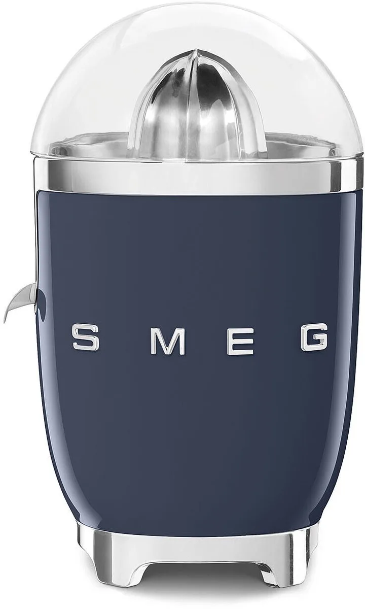 CJF11NBEU Citruspers - Elektrische Citruspers - 70W - RVS Filter - Antidruppelsysteem - Automatische Start/Stop - '50s Style de Smeg en Bleu foncé – photo produit