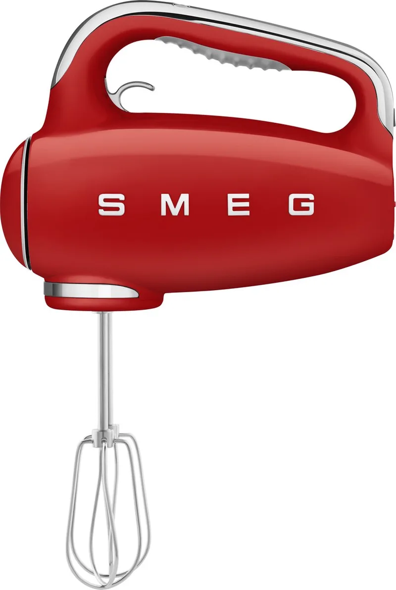 HMF01RDEU Handmixer - 250W - 9 Snelheden - Turbofunctie - LED Display - Inclusief 6 RVS Gardes & Deeghaken - '50s Style by Smeg in Red – product photo
