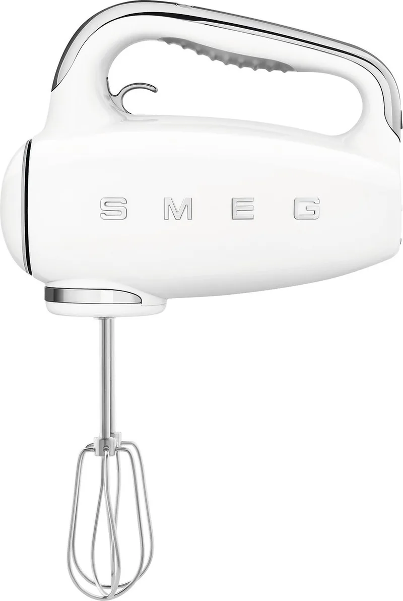 HMF01WHEU Handmixer - 250W - 9 Snelheden - Turbofunctie - LED Display - Inclusief 6 RVS Gardes & Deeghaken - '50s Style by Smeg in White – product photo