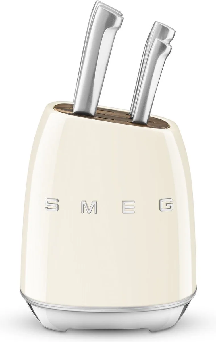 KBSF02CR Messenblok met 6 Messen - Messenset - Duits Roestvrij Staal - Acaciahout - Ergonomische Handgrepen - '50s Style fra Smeg i Creme – produktbillede 1 af 6