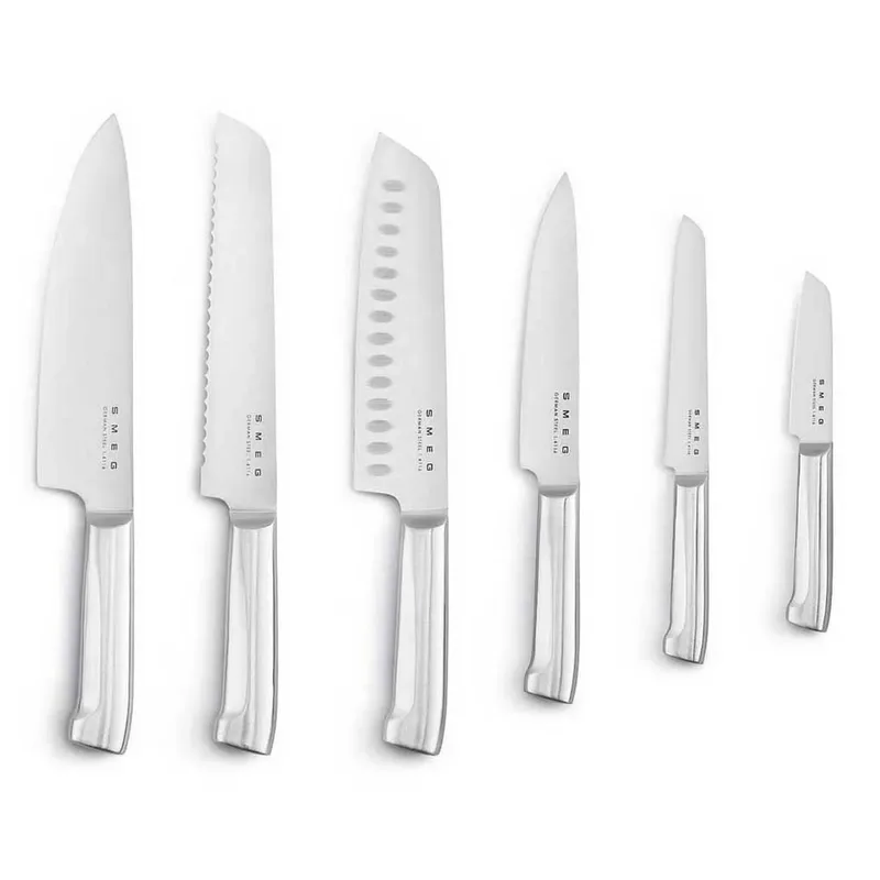 KBSF02CR Messenblok met 6 Messen - Messenset - Duits Roestvrij Staal - Acaciahout - Ergonomische Handgrepen - '50s Style fra Smeg i Creme – produktbillede 3 af 6