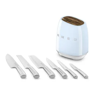 KBSF02PB Messenblok met 6 Messen - Messenset - Duits Roestvrij Staal - Acaciahout - Ergonomische Handgrepen - '50s Style fra Smeg i Pastelblauw – produktbillede 4 af 6