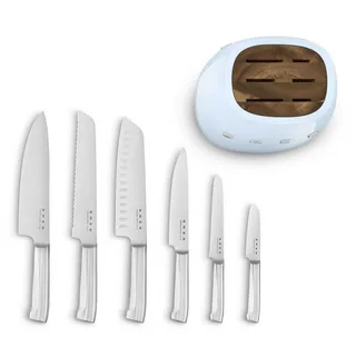 KBSF02PB Messenblok met 6 Messen - Messenset - Duits Roestvrij Staal - Acaciahout - Ergonomische Handgrepen - '50s Style fra Smeg i Pastelblauw – produktbillede 6 af 6